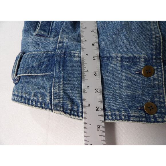 Vtg 90s Together Jean Jacket Sz Large Denim Eyelet Crochet Buttons READ - Picture 12 of 16